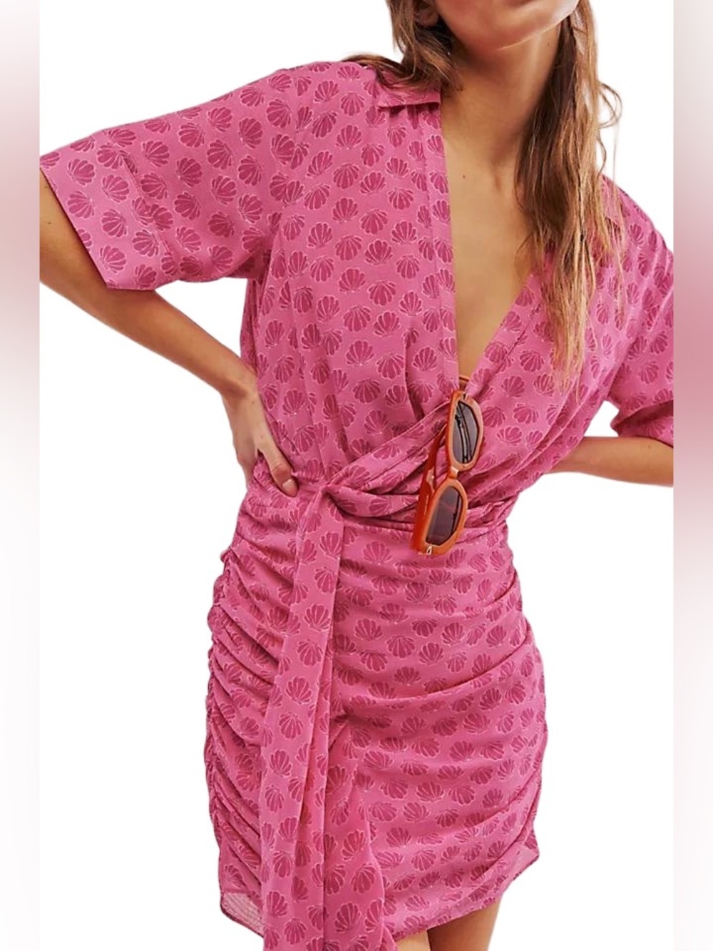 free people silver honey pink short sleeve  mini dress